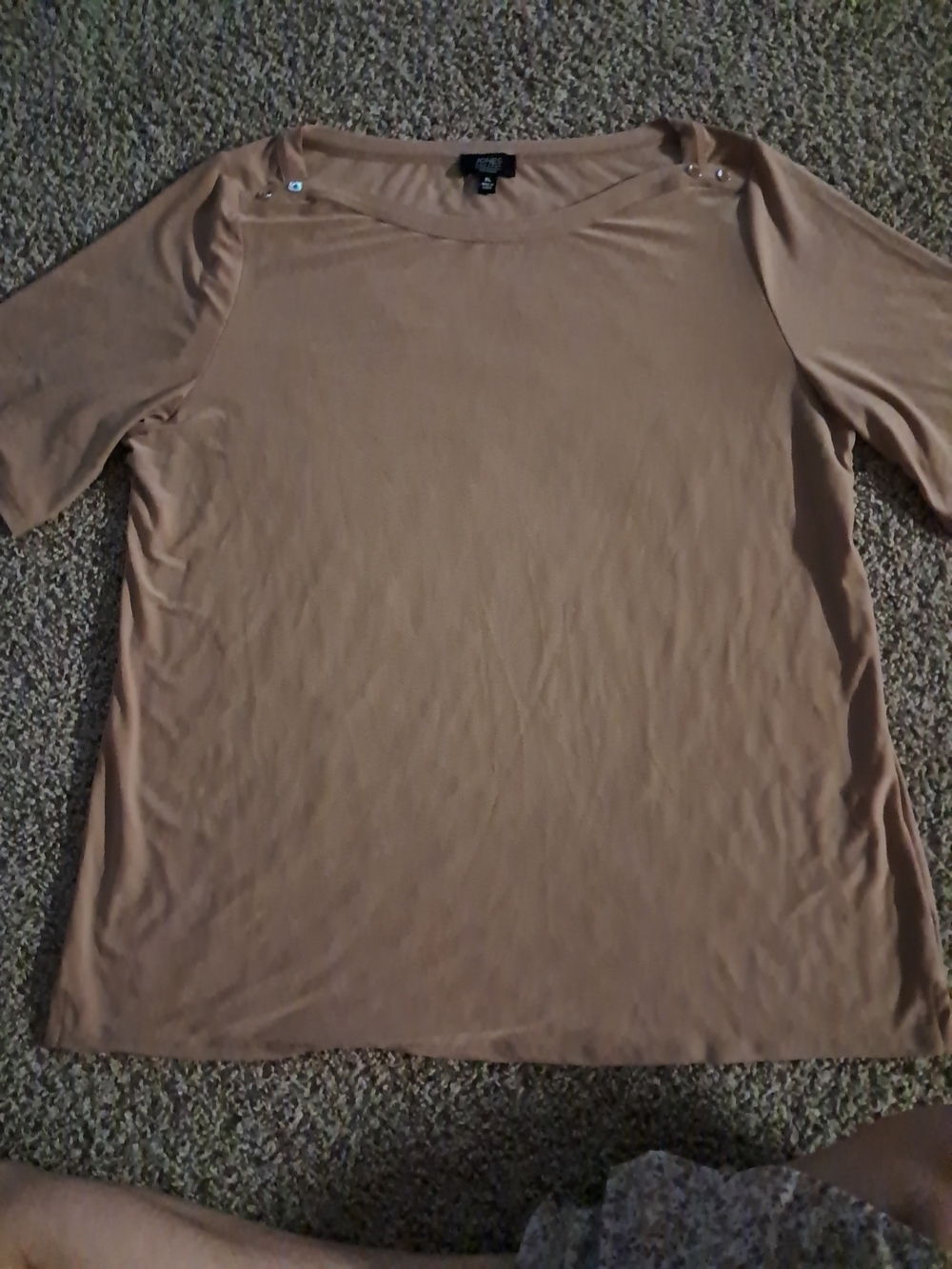 Jones New York Tan Boatneck Top with Shoulder Button Accents